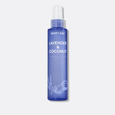 Light purple spray bottle with lavender and coconut illustrations.&nbsp;&nbsp;